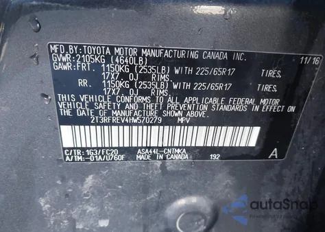 2017 Toyota Rav4 Xle z USA, uszkodzony, nr VIN 2T3RFREV4HW570279